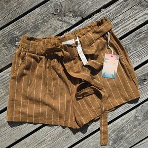 High Waist Brown Striped Women's Shorts